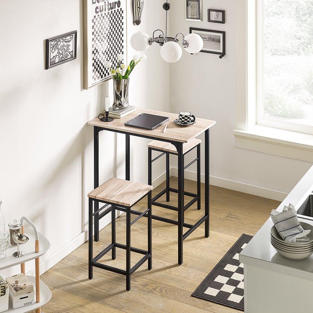 SoBuy Set de 1 Table + 2 Tabourets avec repose-pieds Table Mange-debout Table haute cuisine OGT10-N - 2