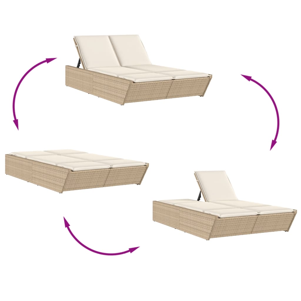 Chaise longue double avec coussins beige résine tressée vidaXL - 6
