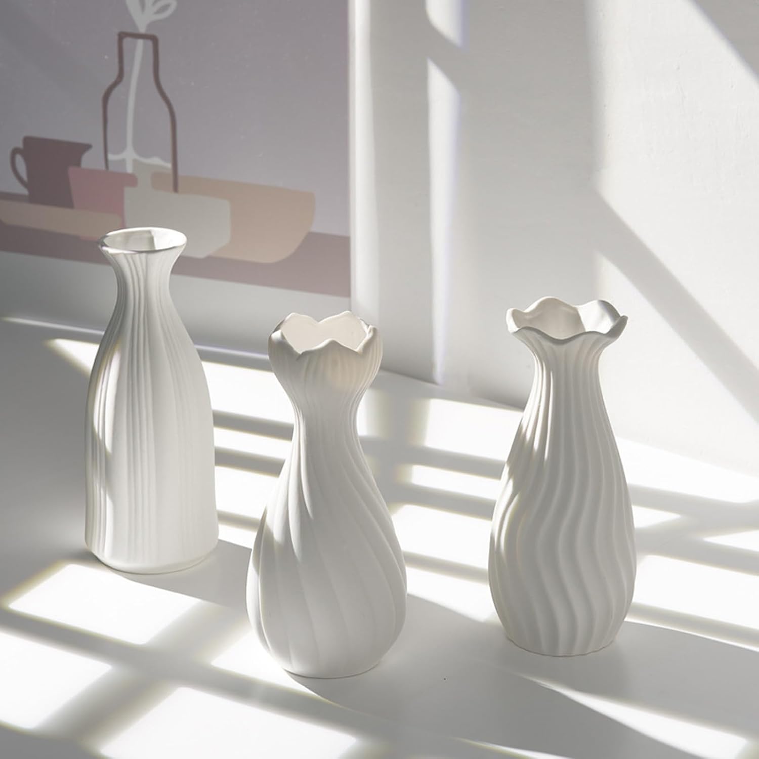 Lot De 2 Vases Céramique Blanche Boho – 21 Cm, Style Minimaliste Élégant Pour Pampa & Fleurs Séchées