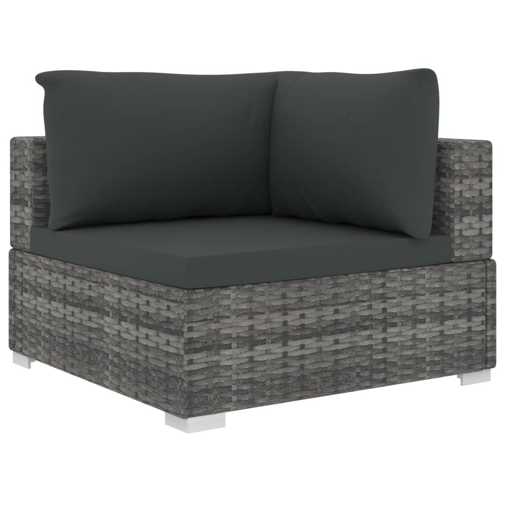 Maison Exclusive - 5 pcs conjunto lounge de jardim c/ almofadões vime PE cinzento - 4