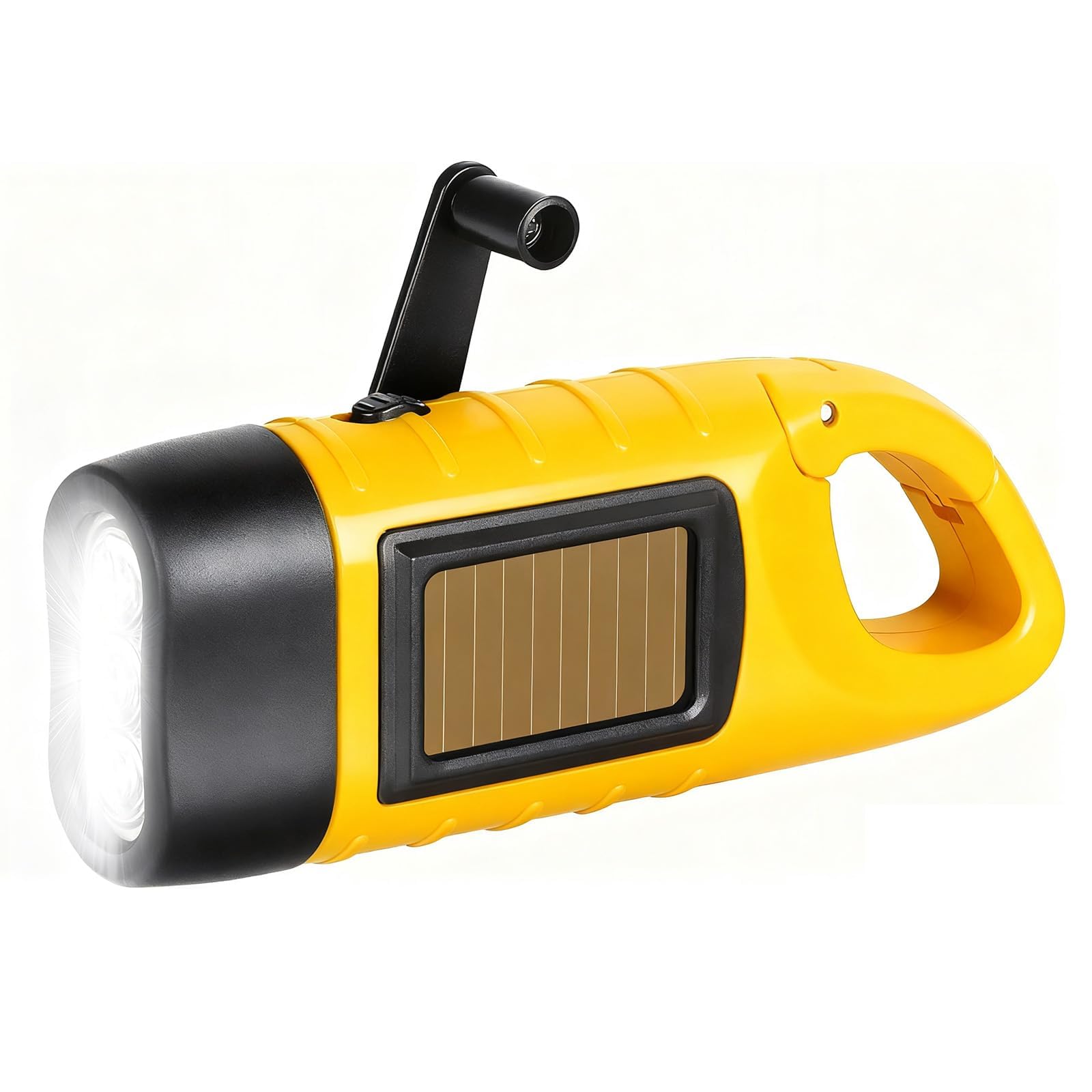 Lampe Torche Solaire Dynamo – Noir, LED, Batterie NiMH, Mousqueton, 125x48x32 Mm, 86 G, Pour Camping Et Urgences