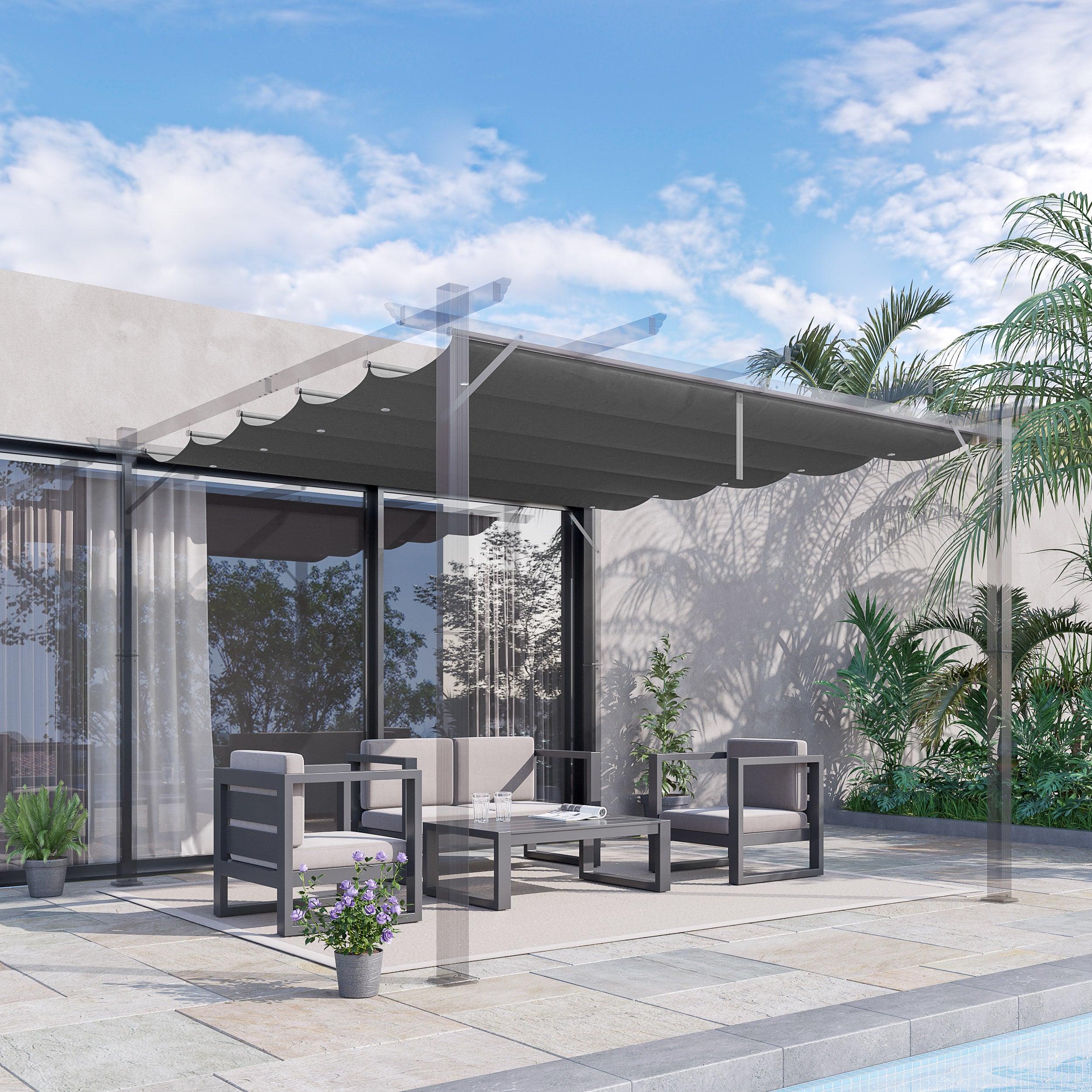 Telo Di Ricambio Per Gazebo Outsunny 3x3 M - In Poliestere Traspirante Con 10 Fori Di Drenaggio - Grigio Scuro