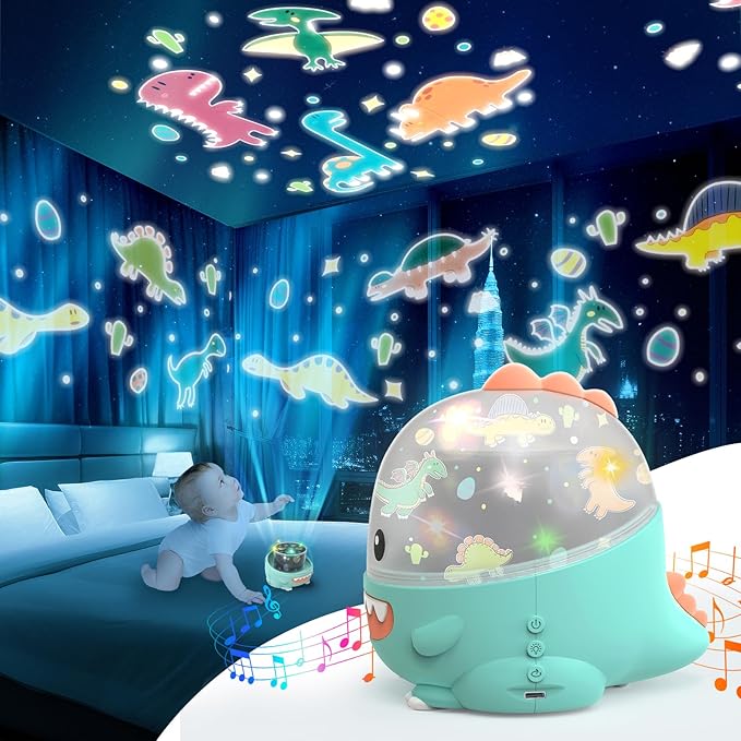 Peluche Dinosaure Projecteur étoiles Et Musique - Pour Bébé 0-24 Mois - Lavable, Lumière Apaisante - Cadeau Naissance