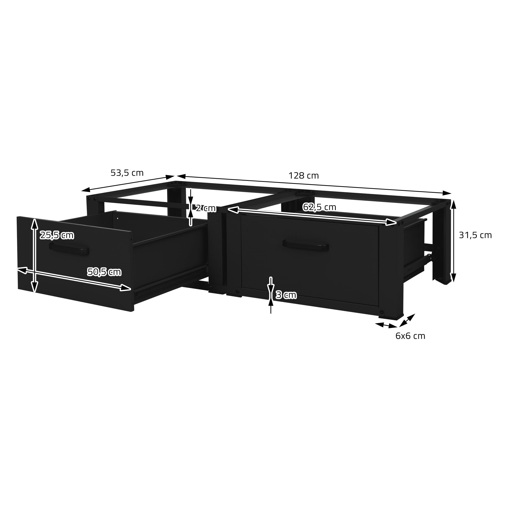 Set 2x Soporte universal para lavadora o secadora pedestal alto negro con cajón - 5