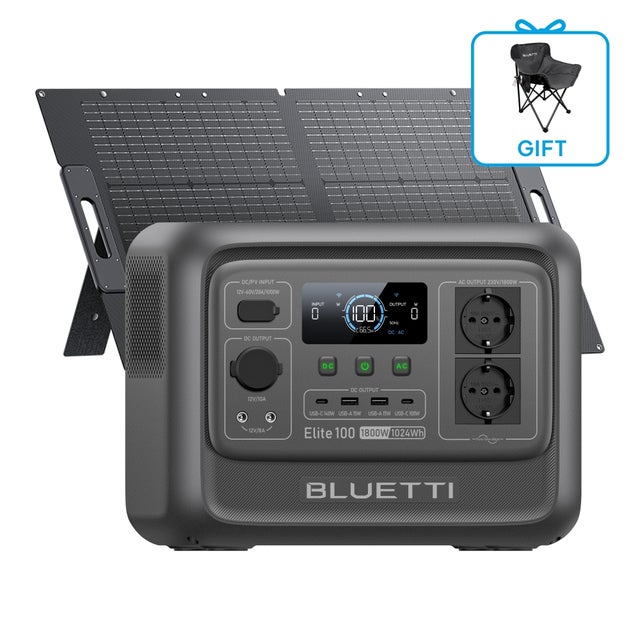 BLUETTI Elite 100 V2 Générateur Solaire Avec 100W Panneau Solaire Inclus Station D'Énergie Portable 1024Wh Avec 2 Prises CA 1800W, Pour Urgences
