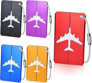 2 etichette per bagagli per valigie da viaggio, etichette in alluminio, bagagli registrati, valigie, borse per laptop, zaini, design aerodinamico in alluminio, colore argento