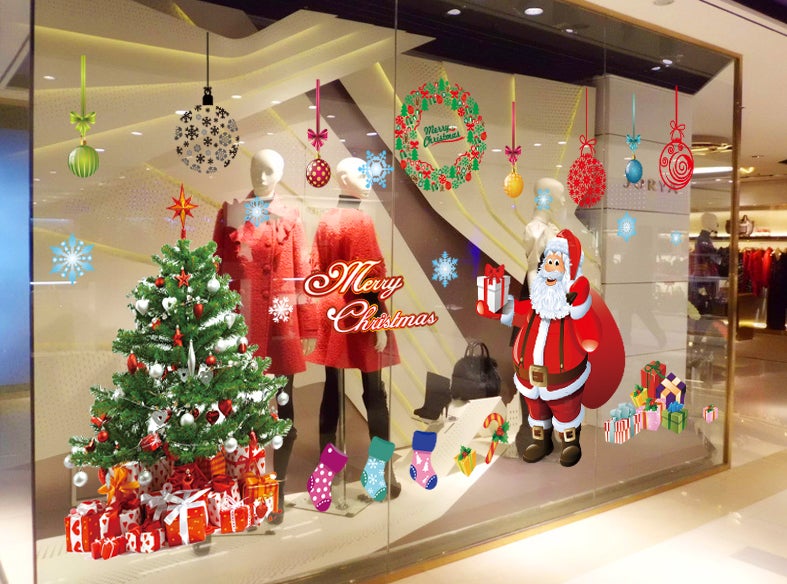 Adesivo Babbo Natale, palle di Natale e abete - Sticker adesivo - adesivi murali - - 4