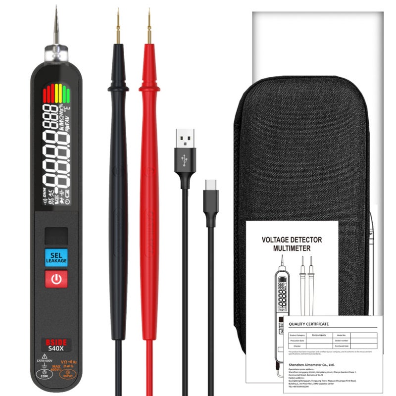 Multimètre Numérique 2 En 1 Avec Stylo Testeur De Fuite - 6000 Counts - Mesure Tension, Courant, Capacité, Résistance - Écran Couleur LCD