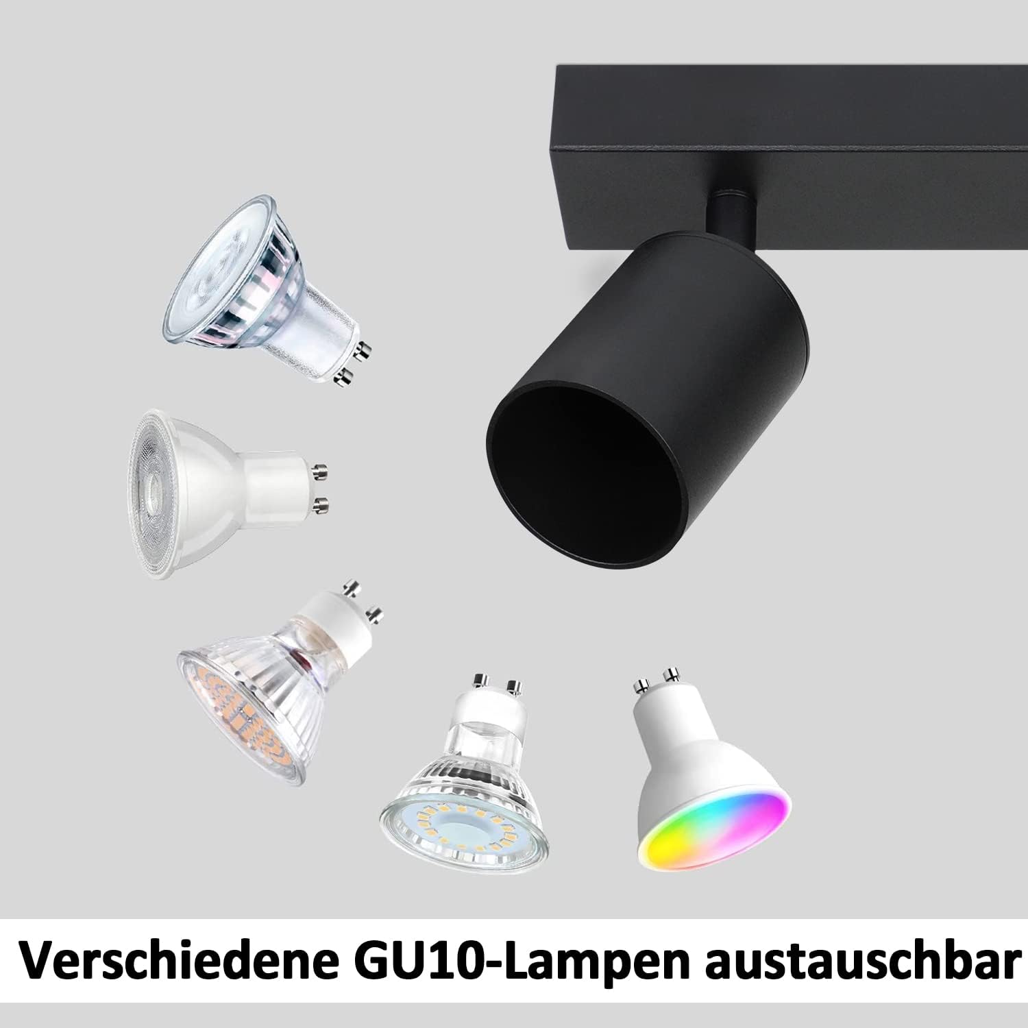 NETTLIFE Lámpara de Techo LED 4 Focos GU10 Negros Orientable 350°, Lámpara Moderna para Salón Dormitorio Estilo Industrial Sin Bombilla - 5