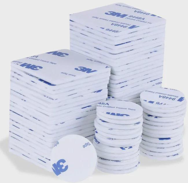 50 sztuk dwustronnych naklejek, mocna taśma piankowa, białe wodoodporne naklejki, kwadraty 50x50 mm, okrągłe 30 mm, po 25 sztuk z każdego