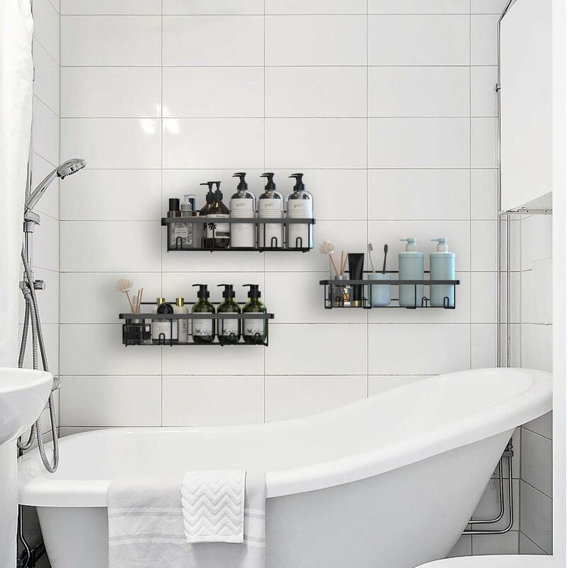 Etagère Douche sans Percage, Lot de 3 Etagere Salle de Bain Rangement Salle, Accessoire de Salle de Bain , Rangement Douche Noir - 2