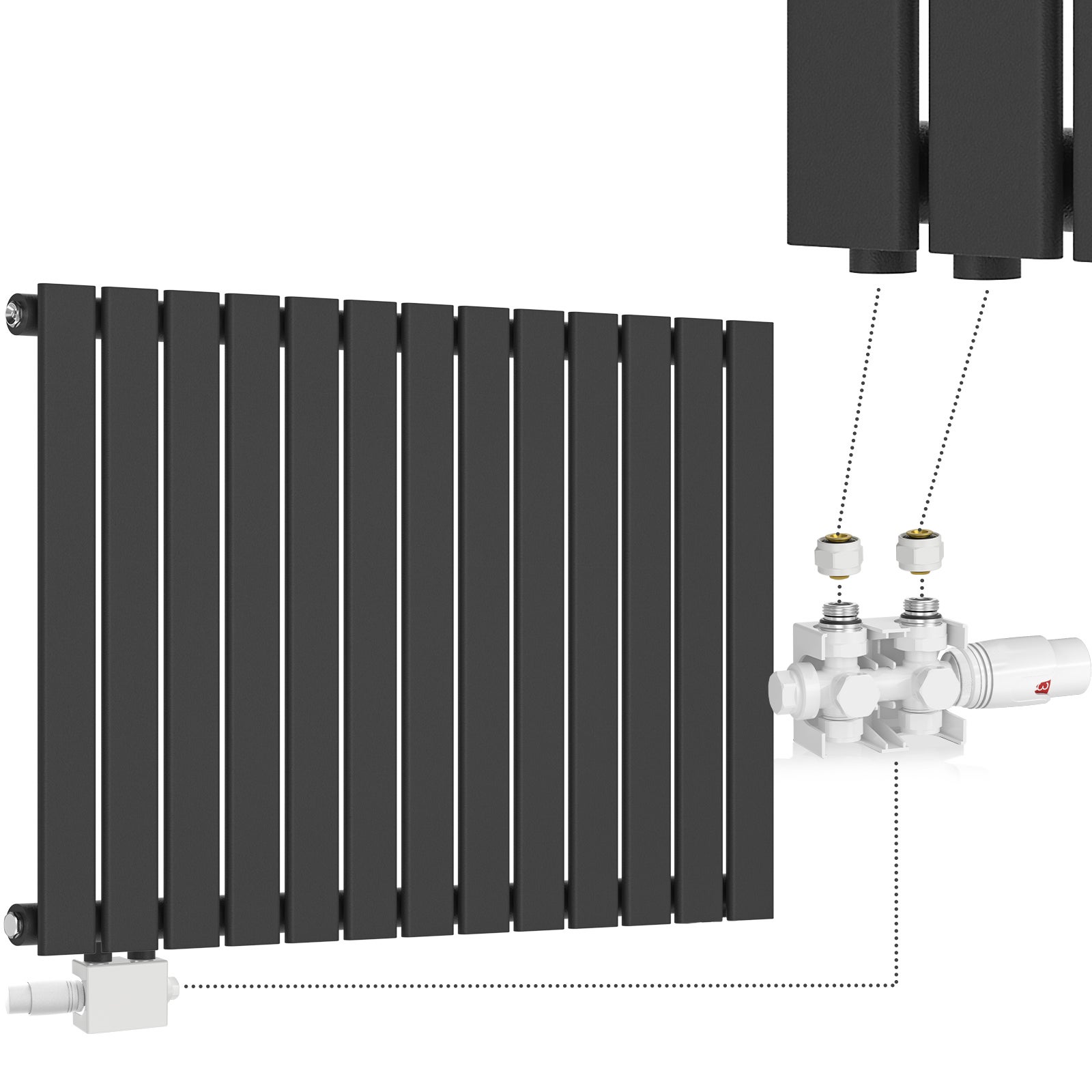 Aquamarin® Radiateur Horizontal - Vanne de Tête TRV, 600x886x52 mm ...