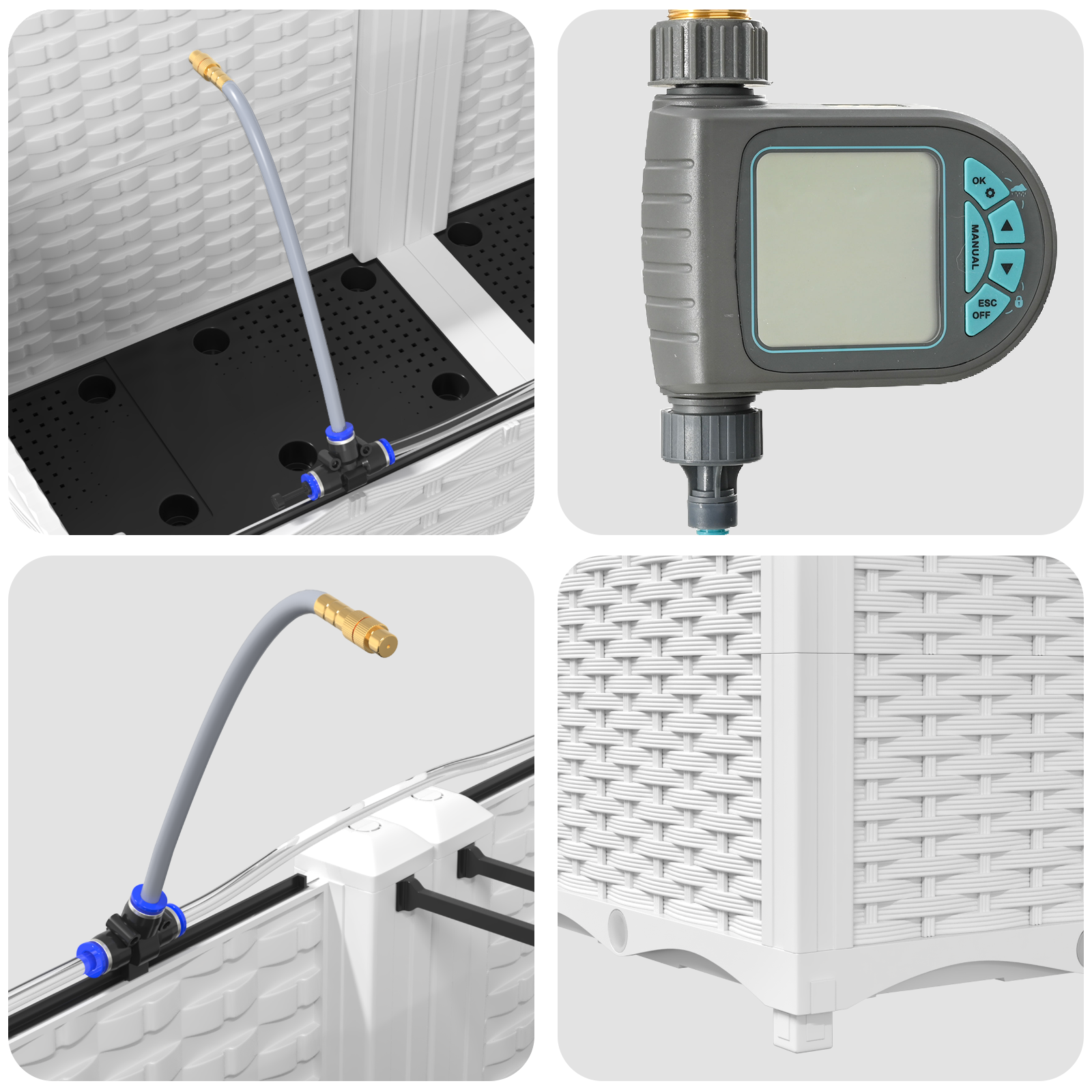 Jardinière，Pot de Fleurs avec système d'irrigation d'eau 2 pcs Blanc CFW14908 - 8