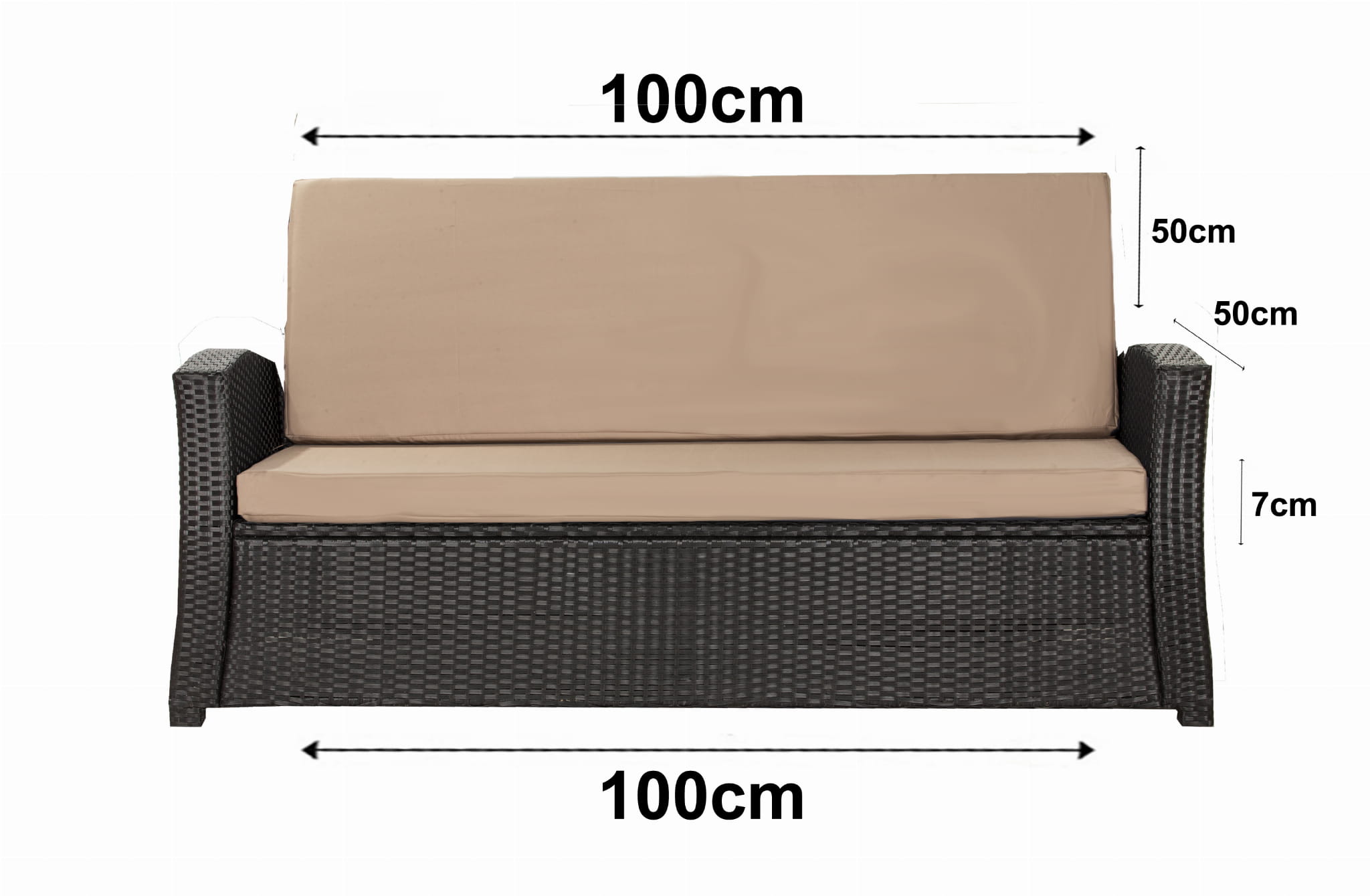 Poduszka ogrodowa na sofę rattanową 100x50x50cm poduszka na meble rattanowe beżowa, poduszka na balkon taras, poduszki na meble ogrodowe - 3
