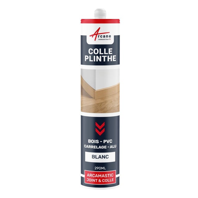 Mastic Colle Plinthes bois, carrelages, parquet, marches : ARCAMASTIC JOINT ET COLLE Blanc - 290 ml x 1 - ARCANE INDUSTRIES