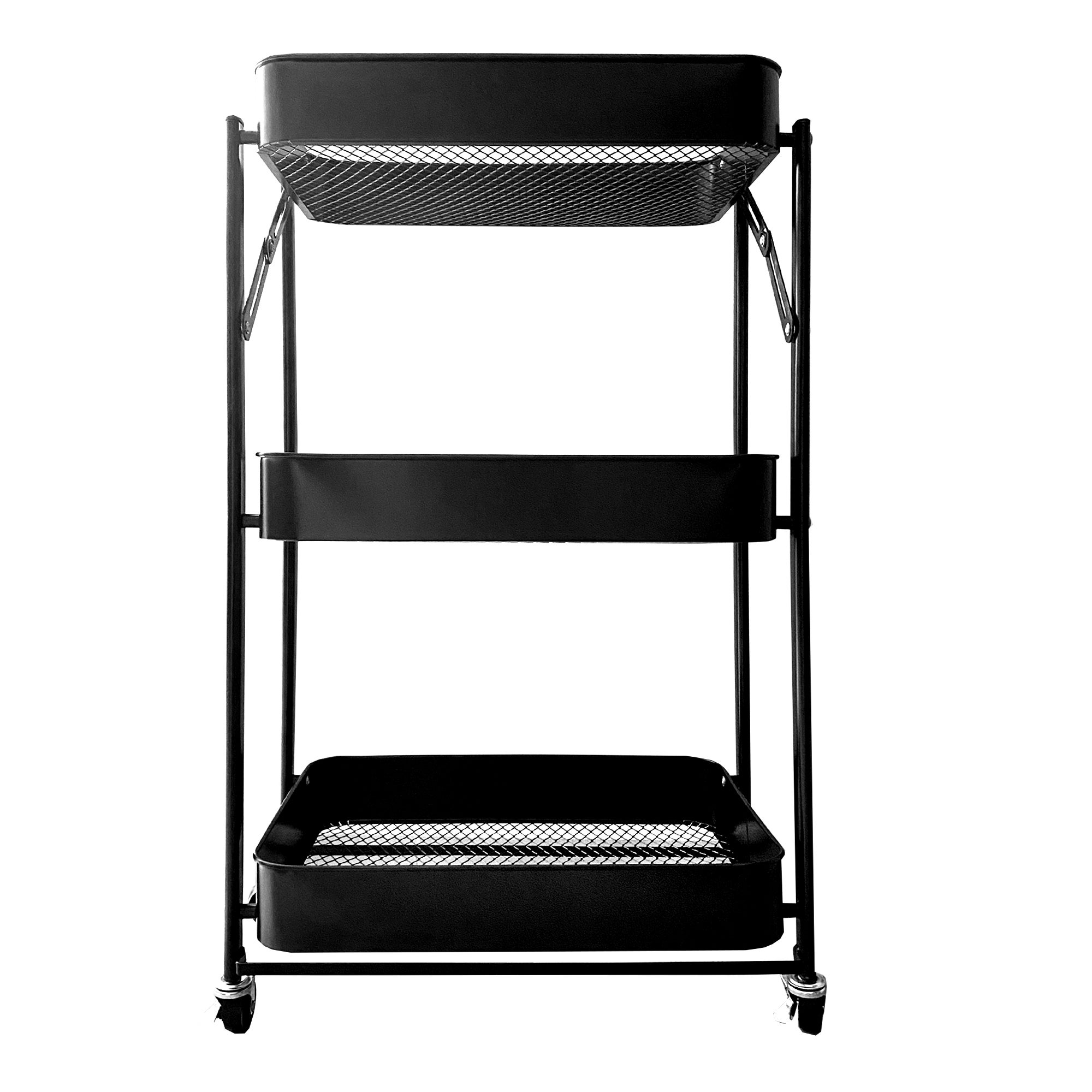 Chariot Pliable 3 Niveaux 88x45x30cm Nyana Home | Chariot Auxiliaire Cuisine ou Salle de Bain | Roulettes avec Frein - 2