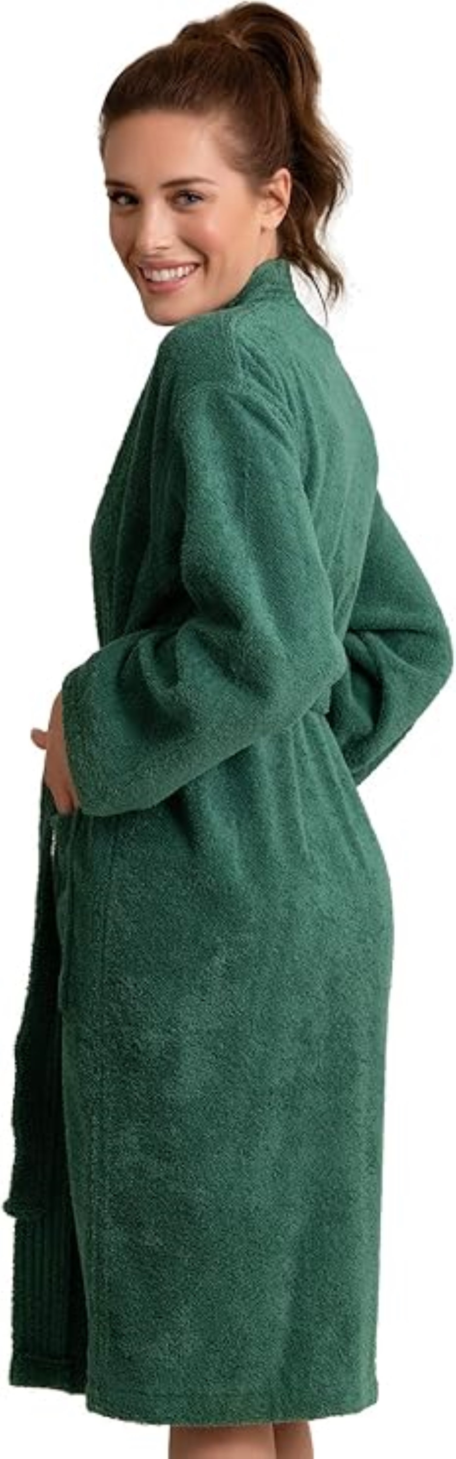 HaraDeco Peignoir de douche pour homme et femme, coton 380 g/m², tissu éponge doux au toucher pour la maison et l'hôtellerie (vert mer, XL) - 4