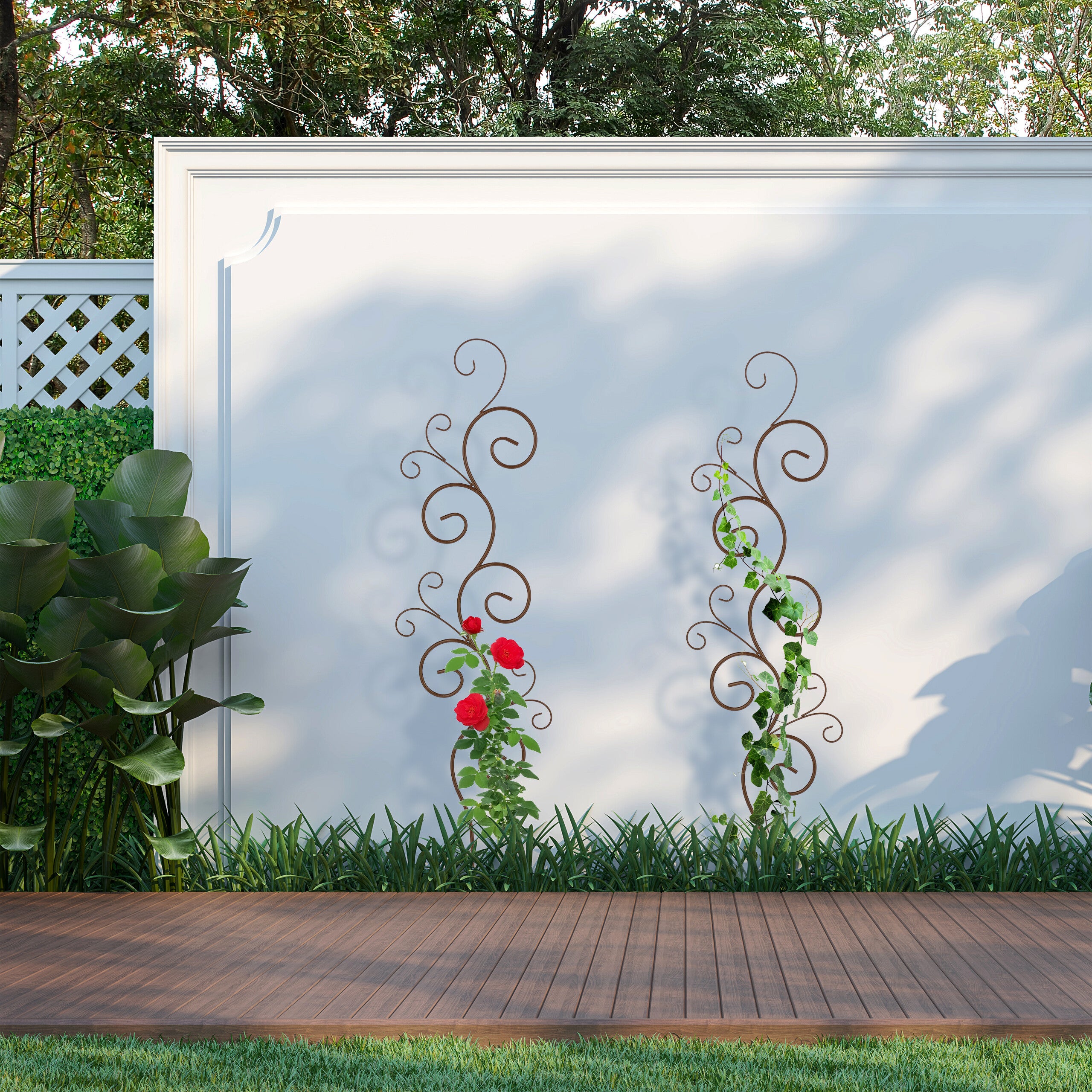 Tuteur à plantes, lot de 2, treillis en métal, support non fixe, H x L : 160 x 30 cm, pour le jardin, marron, Relaxdays - 2