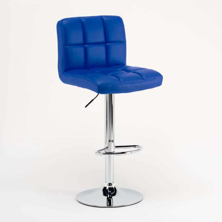 Tabouret de bar cuisine fixe pivotant réglable dossier repose-pied Atlanta - bleu - 3