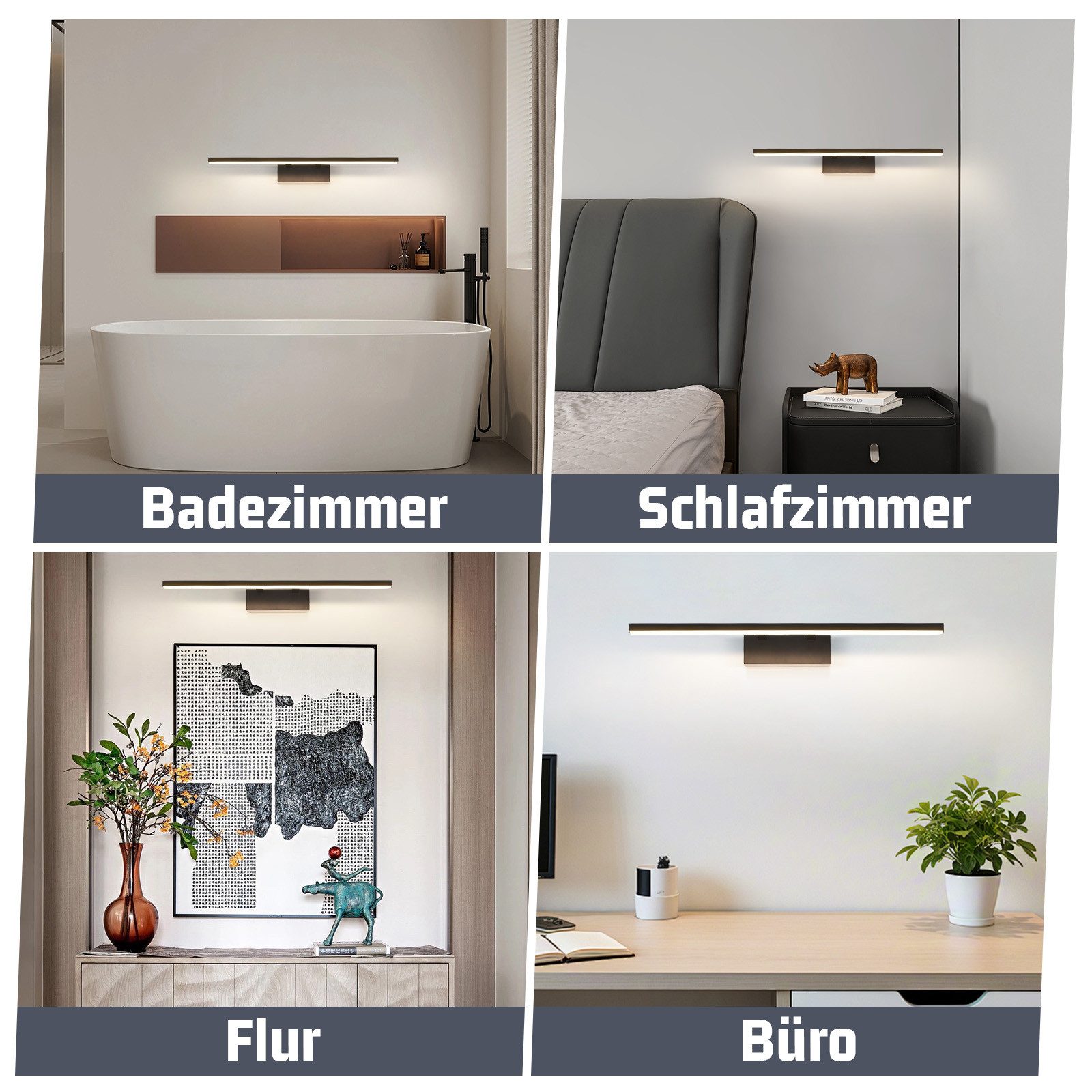 NETTLIFE Lampe à miroir LED noire 60CM Moderne 4000K Salle de bain Lampe à miroir murale - 6
