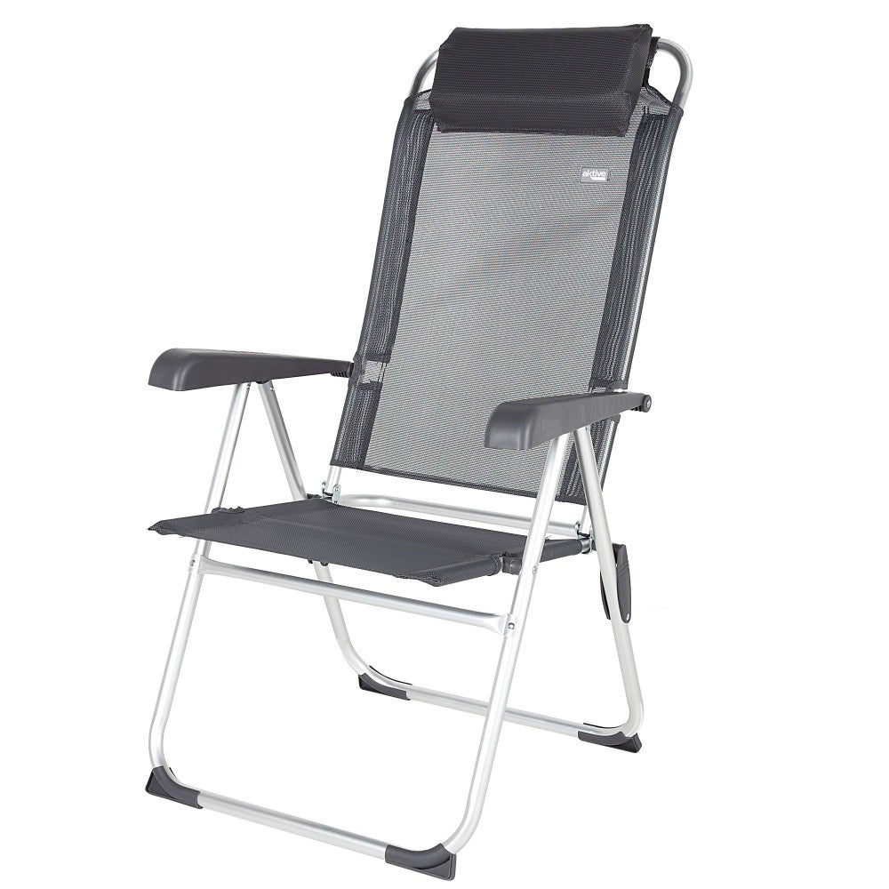 Silla plegable camping multiposición gris oscuro c/cojín aktive
