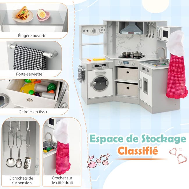 Cucina Giocattolo In Legno Con Luci E Suoni - Microonde, Frigo Con Ghiaccio, Regalo Bambini 3+ Anni - Foto 2