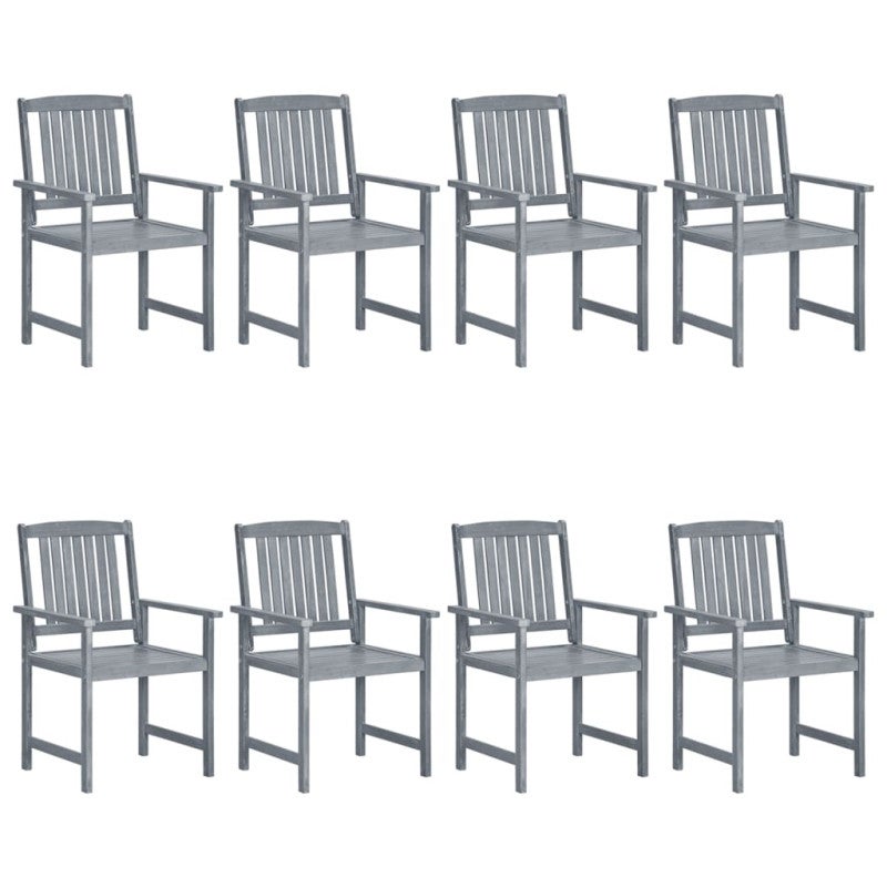 Chaises de jardin et coussins lot de 8 Bois acacia solide Gris - 3