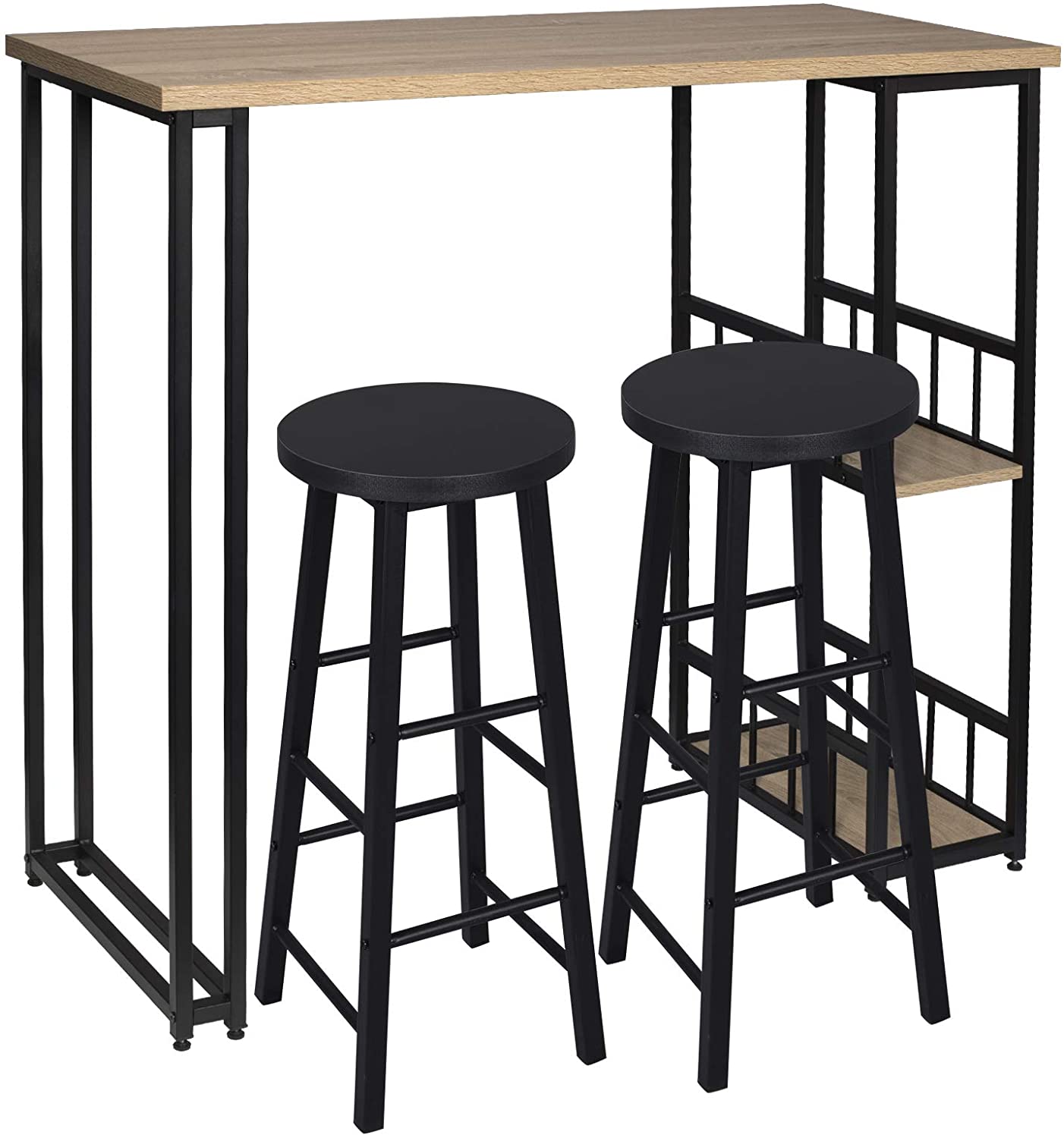WOLTU Ensemble Table De Bar 120x40x100 Cm + 2 Tabourets - Style Industriel Chêne Clair MDF & Métal - Coin Repas Ou Mini Bar Maison