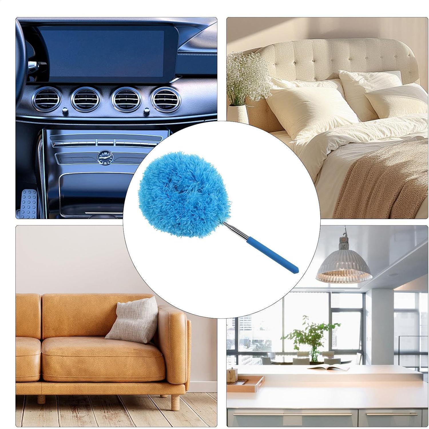 Extendable Feather Duster, Household Furniture Dusting Tool, 12.99x31.5 inches Telescopic Dust Remover with Bendable Head for Cleaning Ceiling Fans - 5