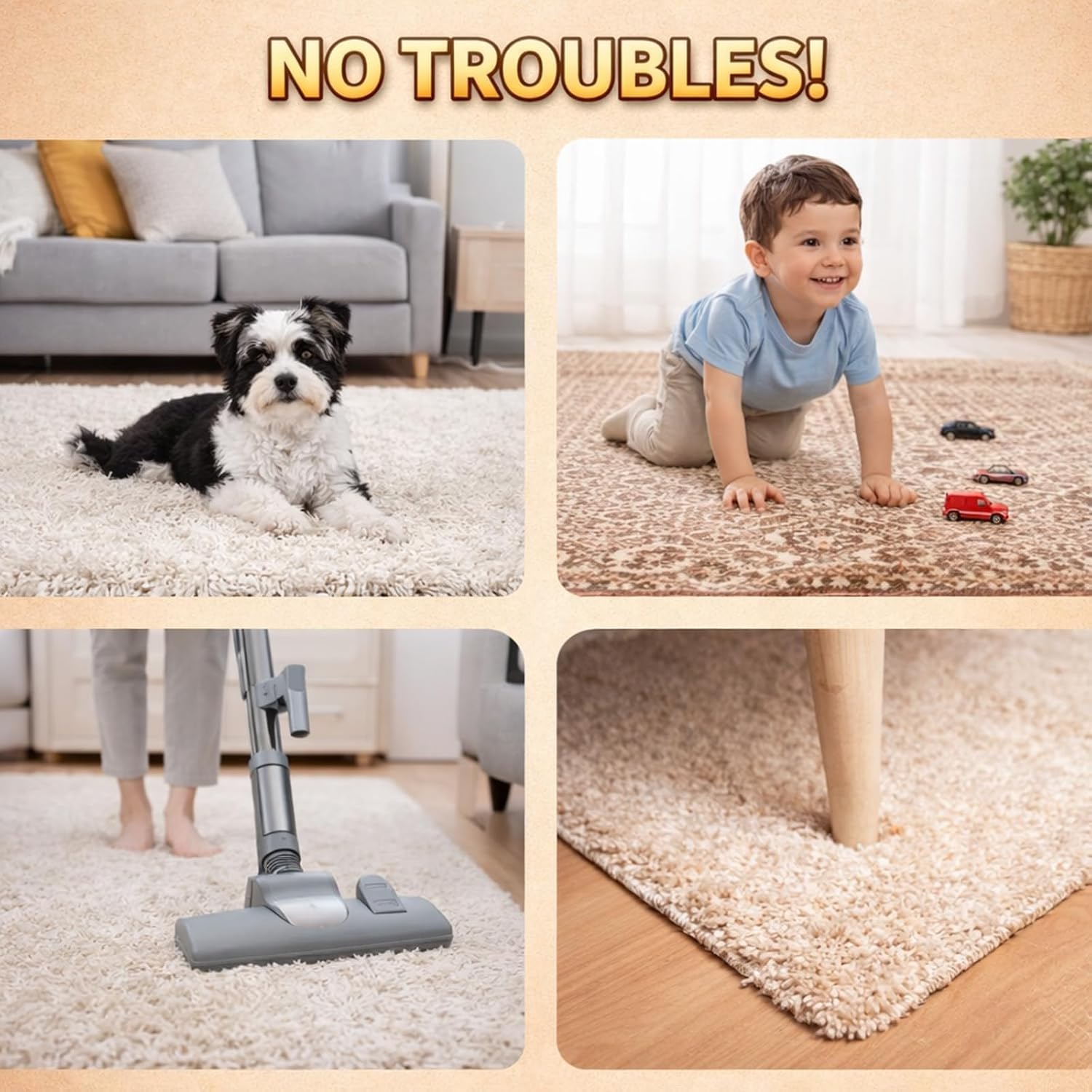 Lot de 12 bandes adhésives antidérapantes réutilisables en gel souple pour tapis et sols durs, autocollants antidérapants pour tapis en bois stratifié - 6