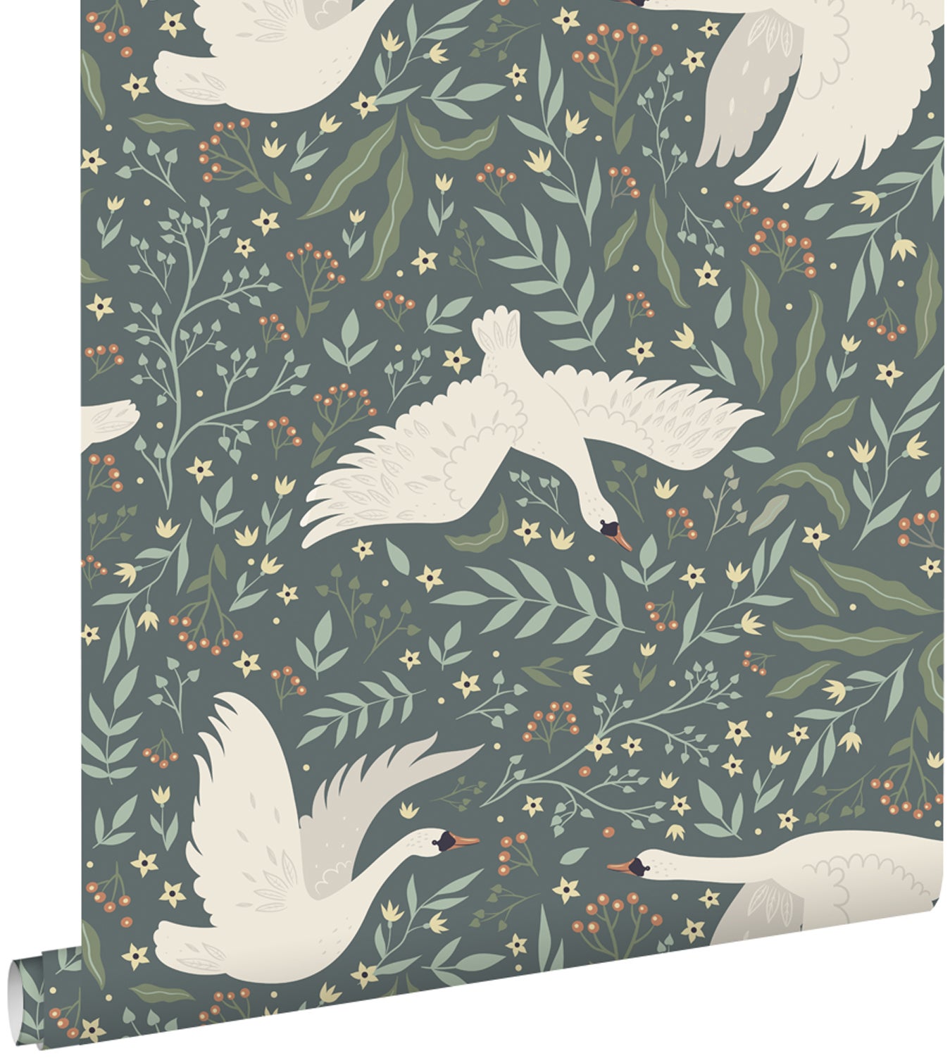 Tapeta łabędzie szaro-niebieskimIbiałym - 53 cm x 10.05 m - ESTAHOME