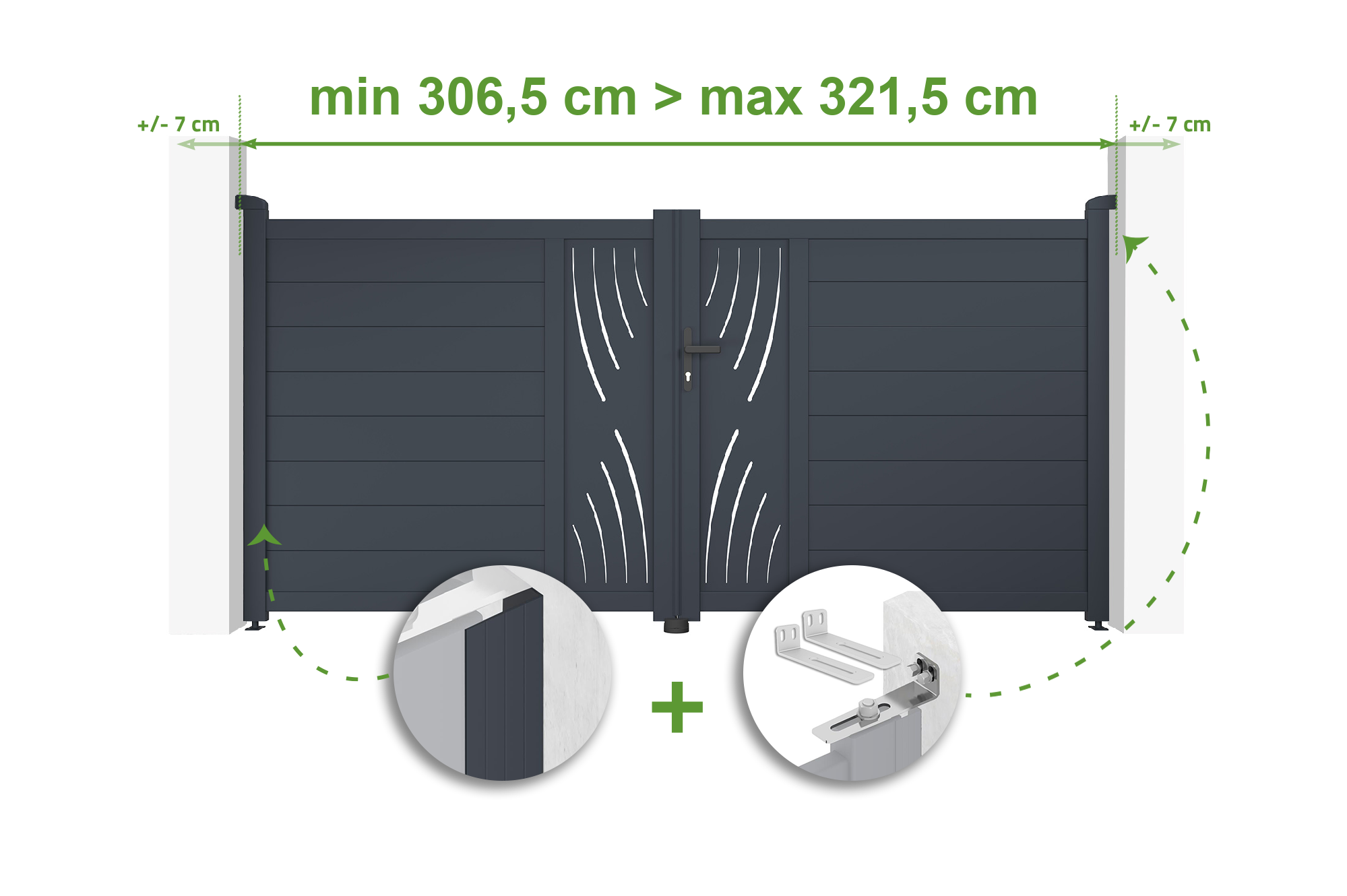 Brama skrzydłowa regulowana szerokość 3m VELETA H.140cm szara aluminiowa