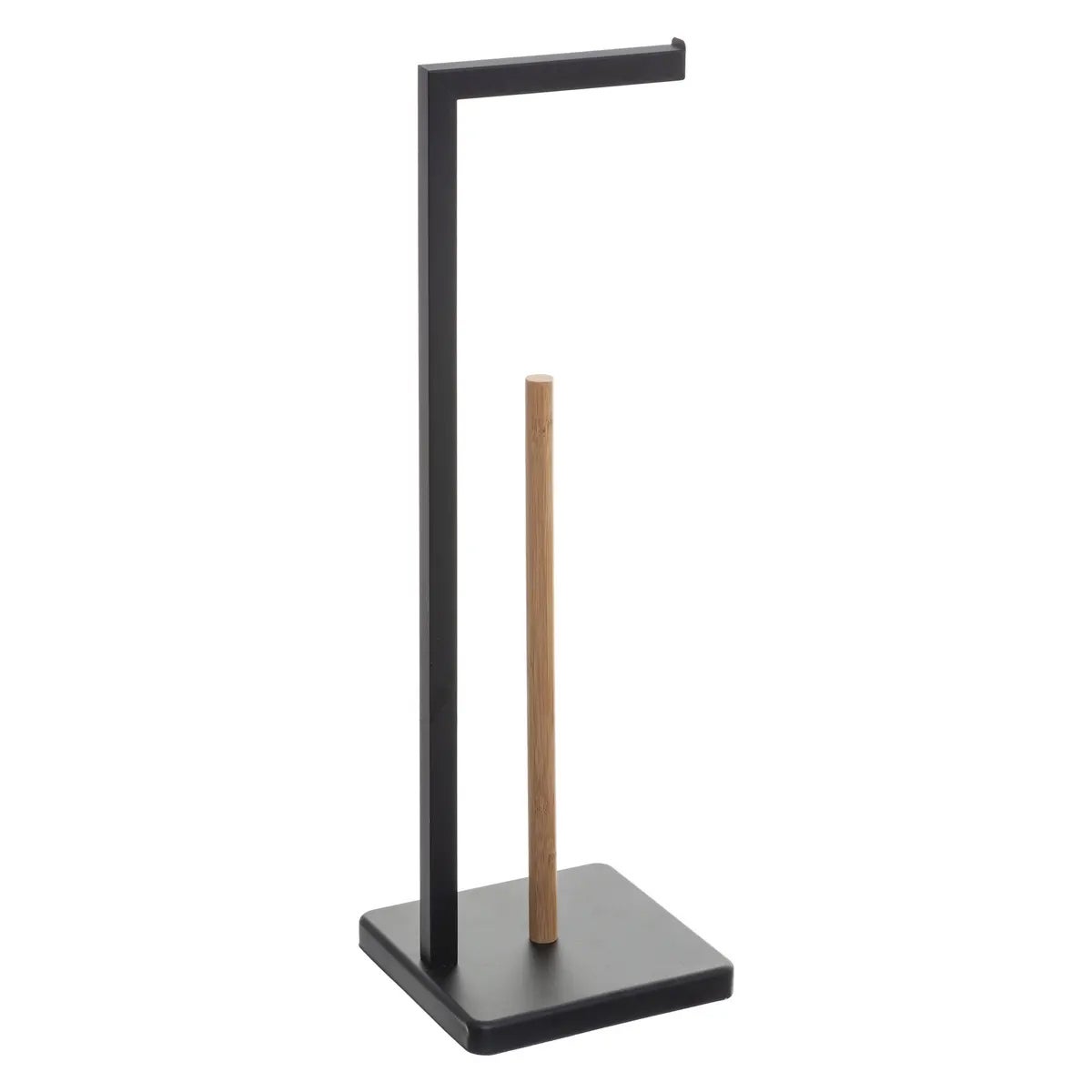 Suport hartie igienica 5Five Natureo, metal si bambus, 20x20x65 cm, negru