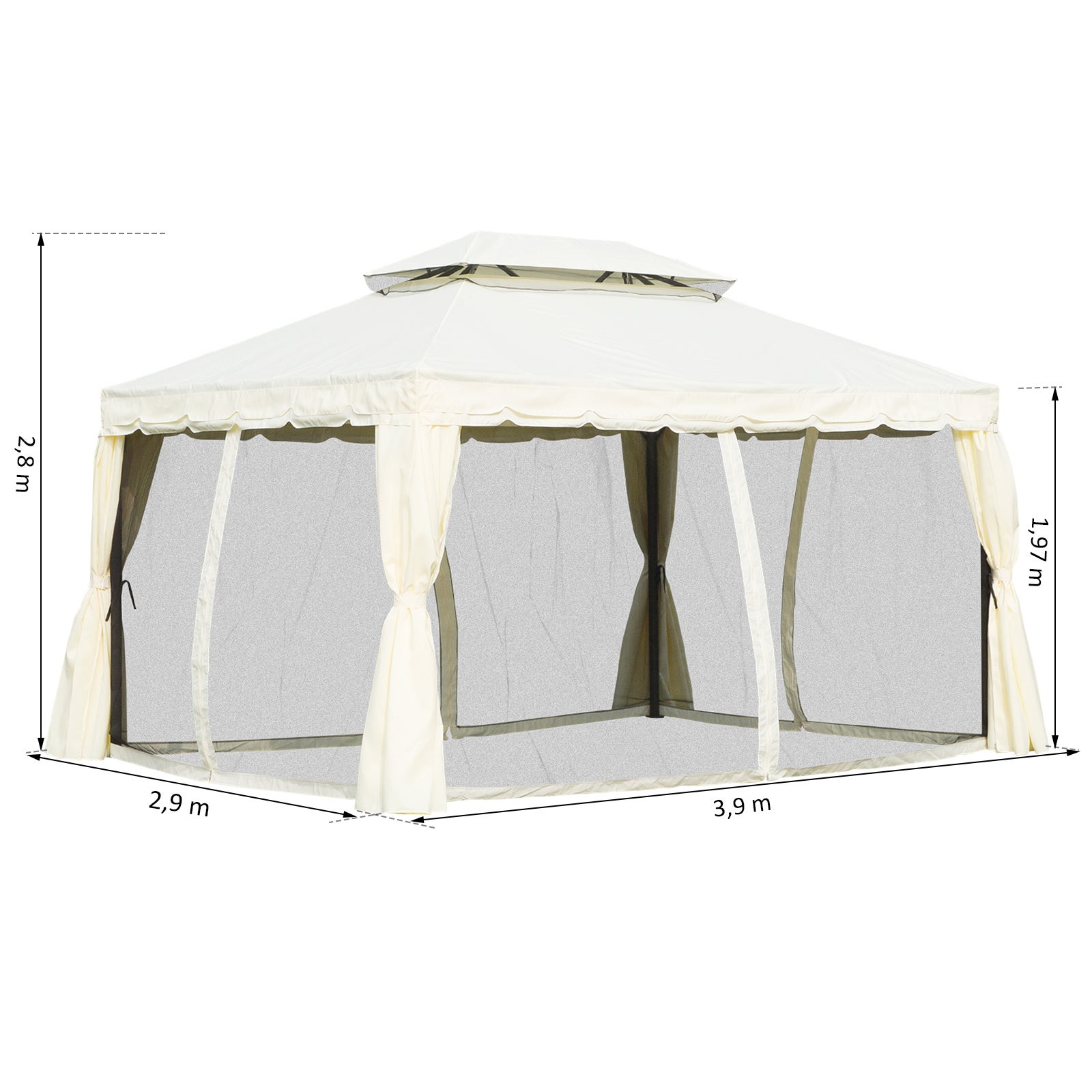 Pavillon de jardin 3,9L x 2,9l x 2,7H m écru - 3