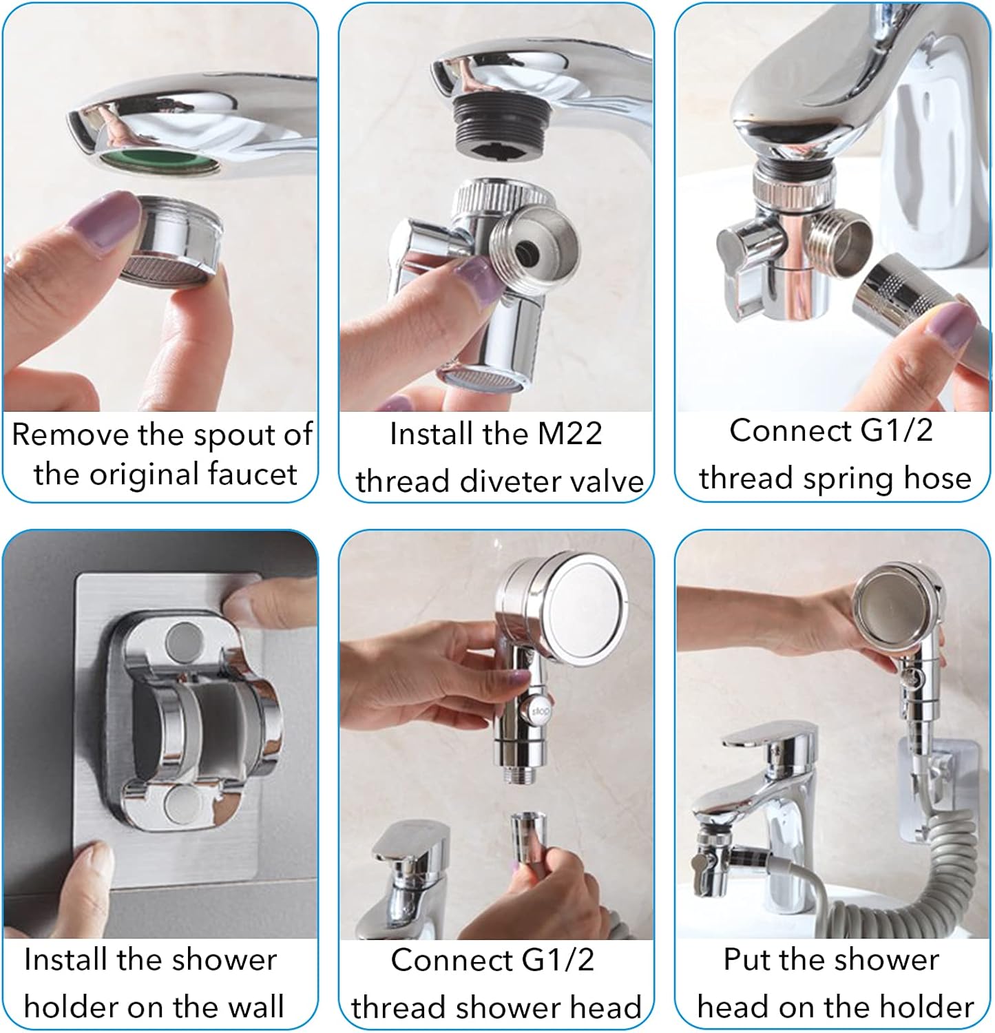 Ensemble Pommeau Douche pour Lavabo, 3 Modes Pommeau de Douchette de Salle de Bain Pomme de Douche à Main avec 3 Adaptateurs de Robinet, 1.5 Mètres Bl - 4