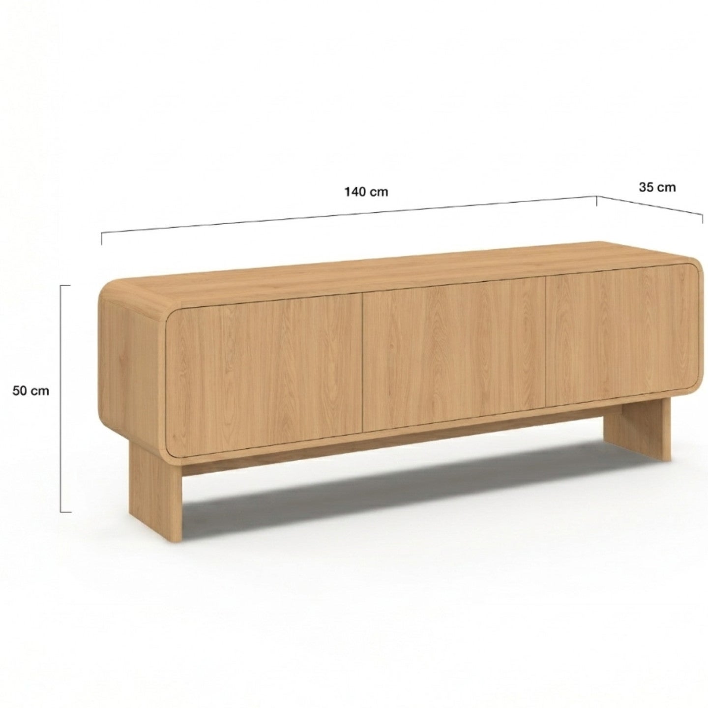 Meuble TV 140 cm CAPUCINE 3 portes façon hêtre design arrondi - 5
