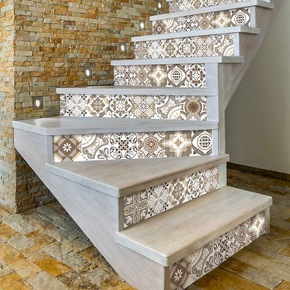 Vinilo escalera baldosas de cemento alinca x 2 - adhesivo de pared - revestimiento sticker mural decorativo - 2tirasde15cmx105cm