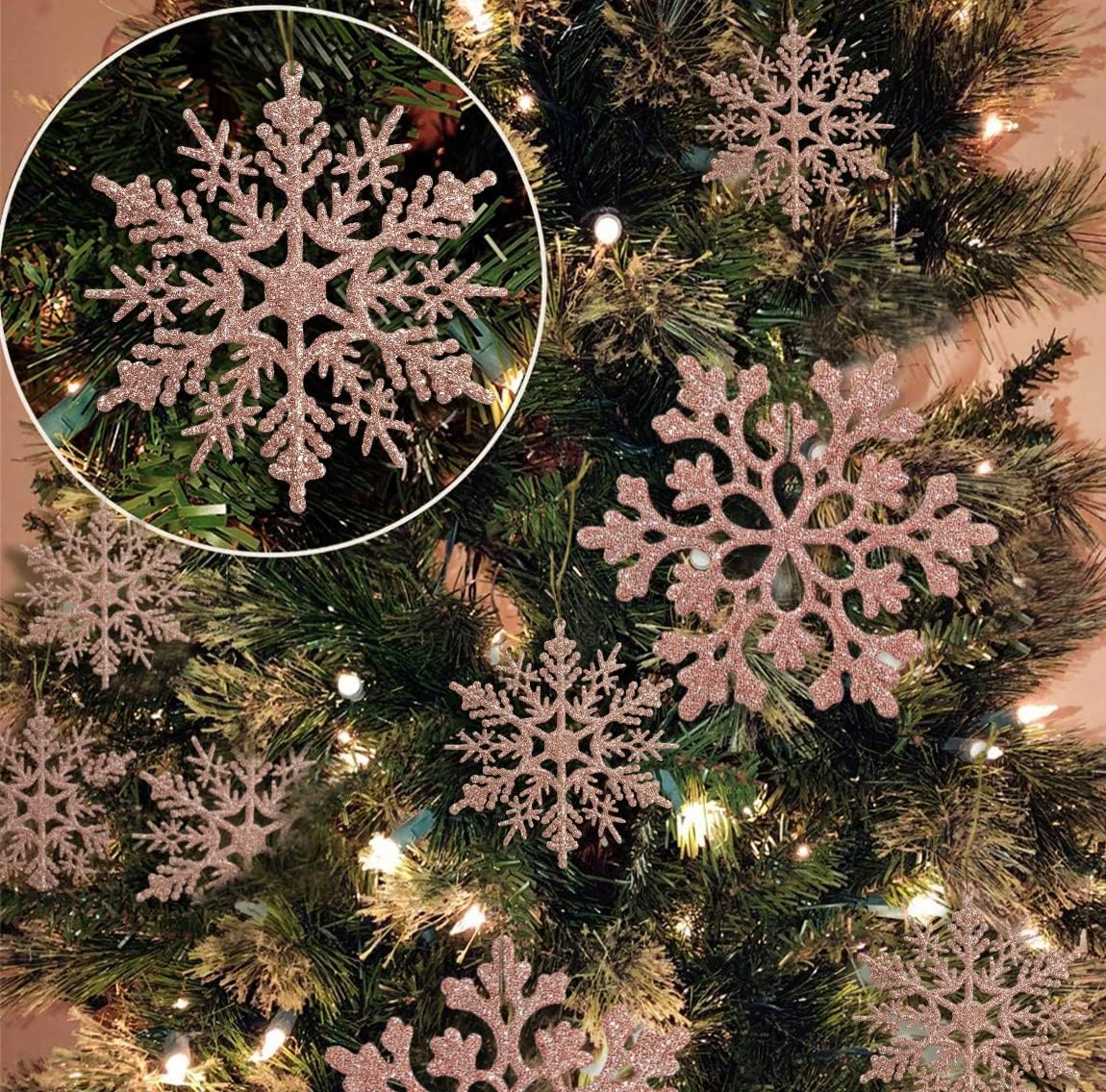 Flocon de Neige,24 Pièces Ornement à Suspendre Flocon de Neige , Flocons de Neige en Plastique Scintillant,Ornement de Noël à Suspen - Maison