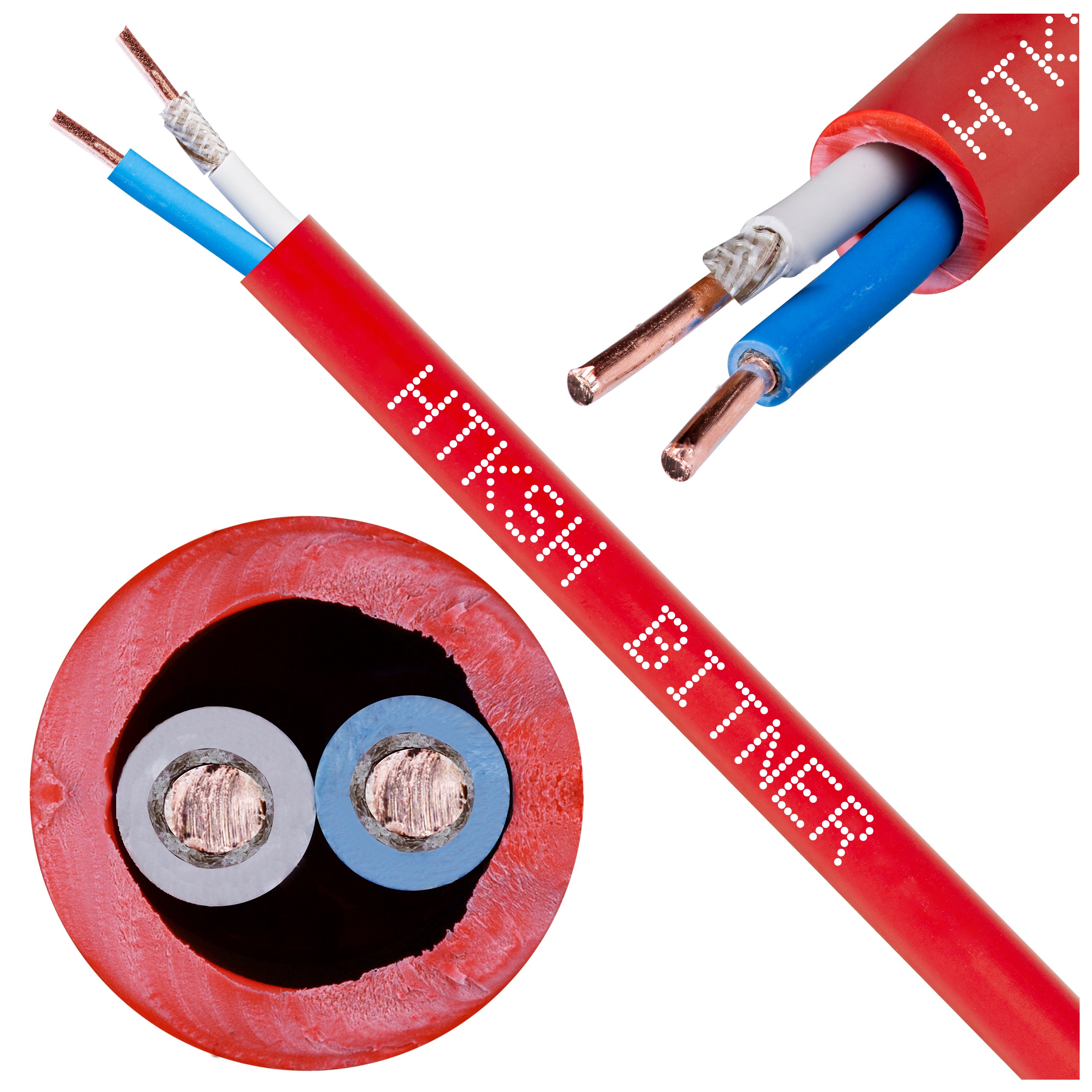 Kabel przeciwpożarowy parowany HTKSH 1x2x0,8mm FE180 PH120 E90 czerwony 225V bezhalogenowy B2ca drut Bitner 100m