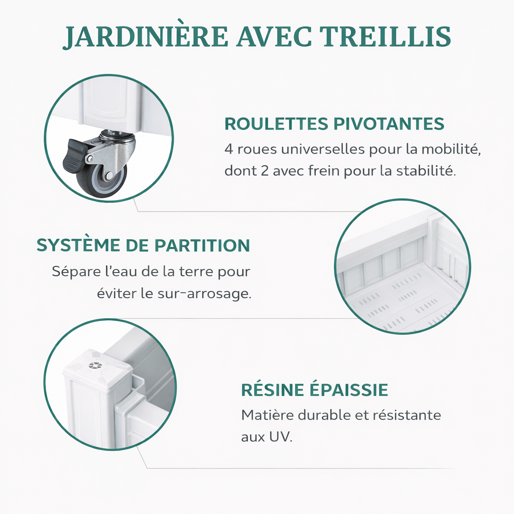 Bac avec treillis, Jardinière avec treillis, 108,5 x 44 x 155 cm, Blanc - 5