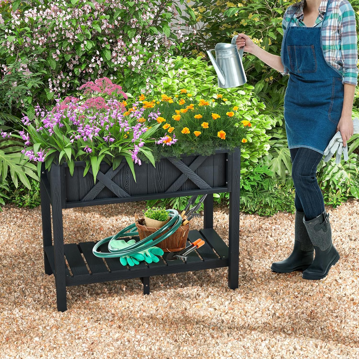 Jardinière sur Pieds avec Trous de Drainage, Étagère de Rangement Inférieure, Jardinière de Culture, 86x45x73cm - 4