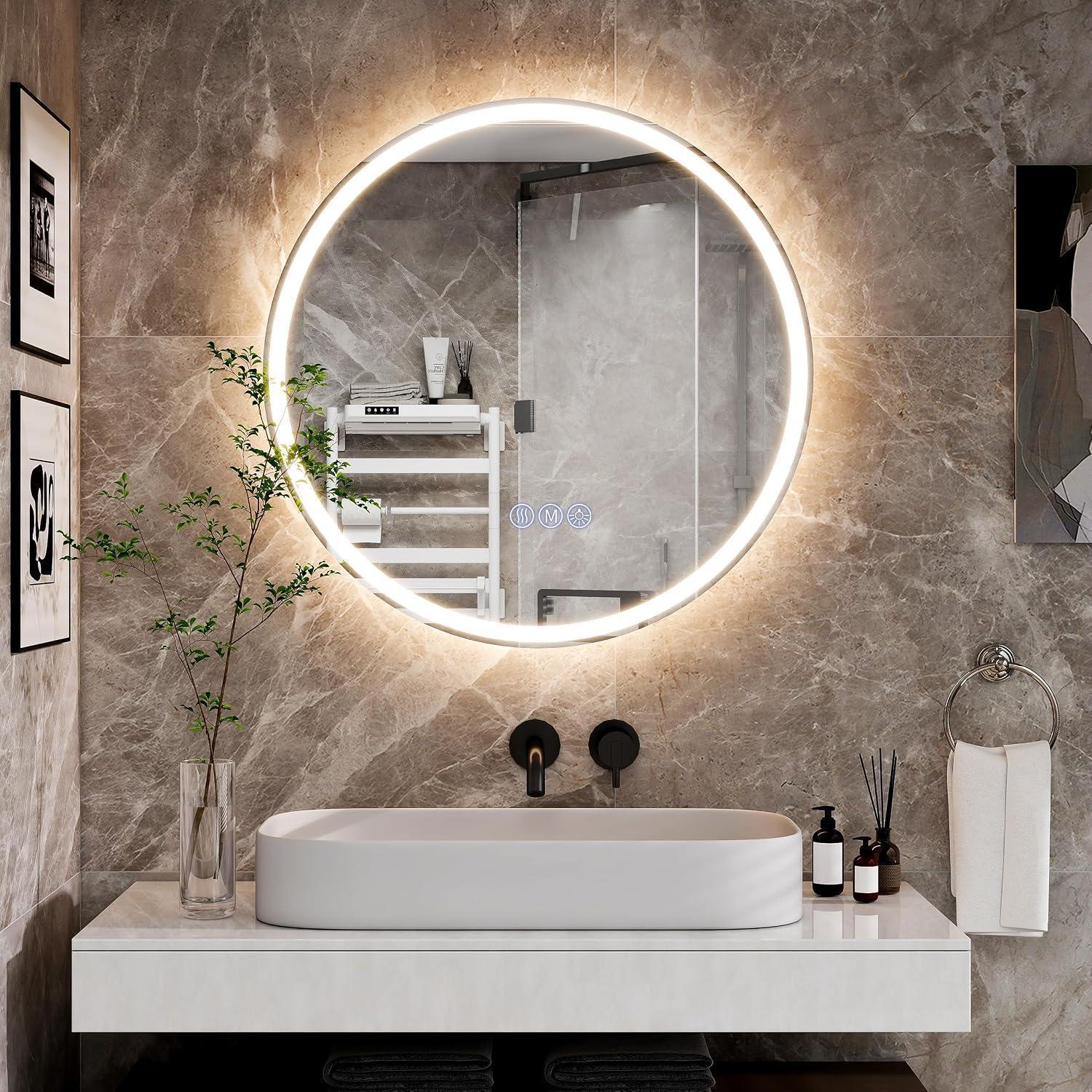 Miroir LED rond 76 cm, 3 couleurs, antibuée, verre sécurisé | Leroy Merlin
