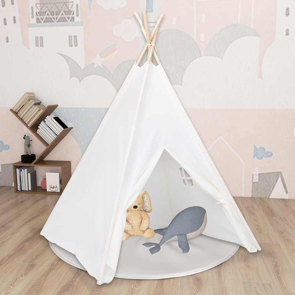 TreeBud – Tente Tipi En Coton Ivoire Pour Enfants – Avec Tapis Rembourré, Bannière, Boules De Laine – Jeu, Lecture Et Cachette – 120x120x160 Cm