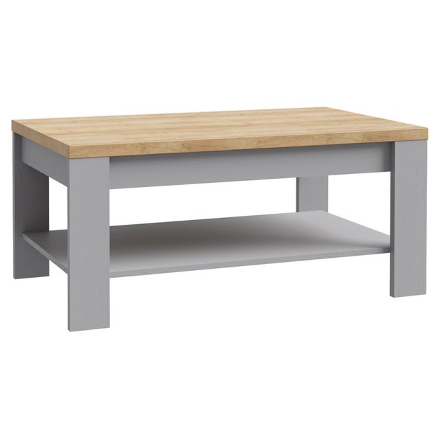Table basse L100 cm revêtement décor chêne et gris clair - ANTIBES