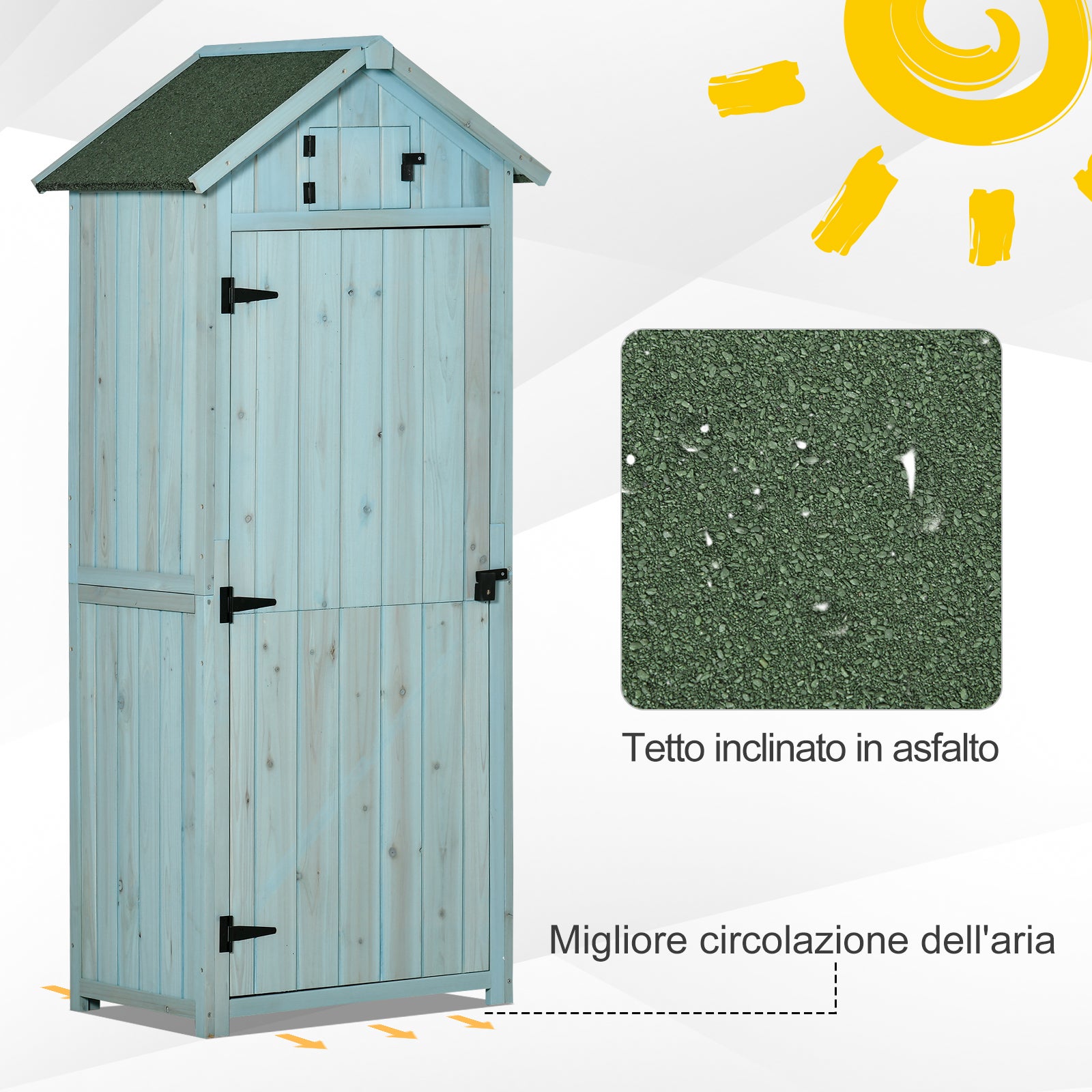 Outsunny Casetta da Giardino Porta Attrezzi in Legno con 3 Ripiani, 77x54.2x179cm, Blu - 5