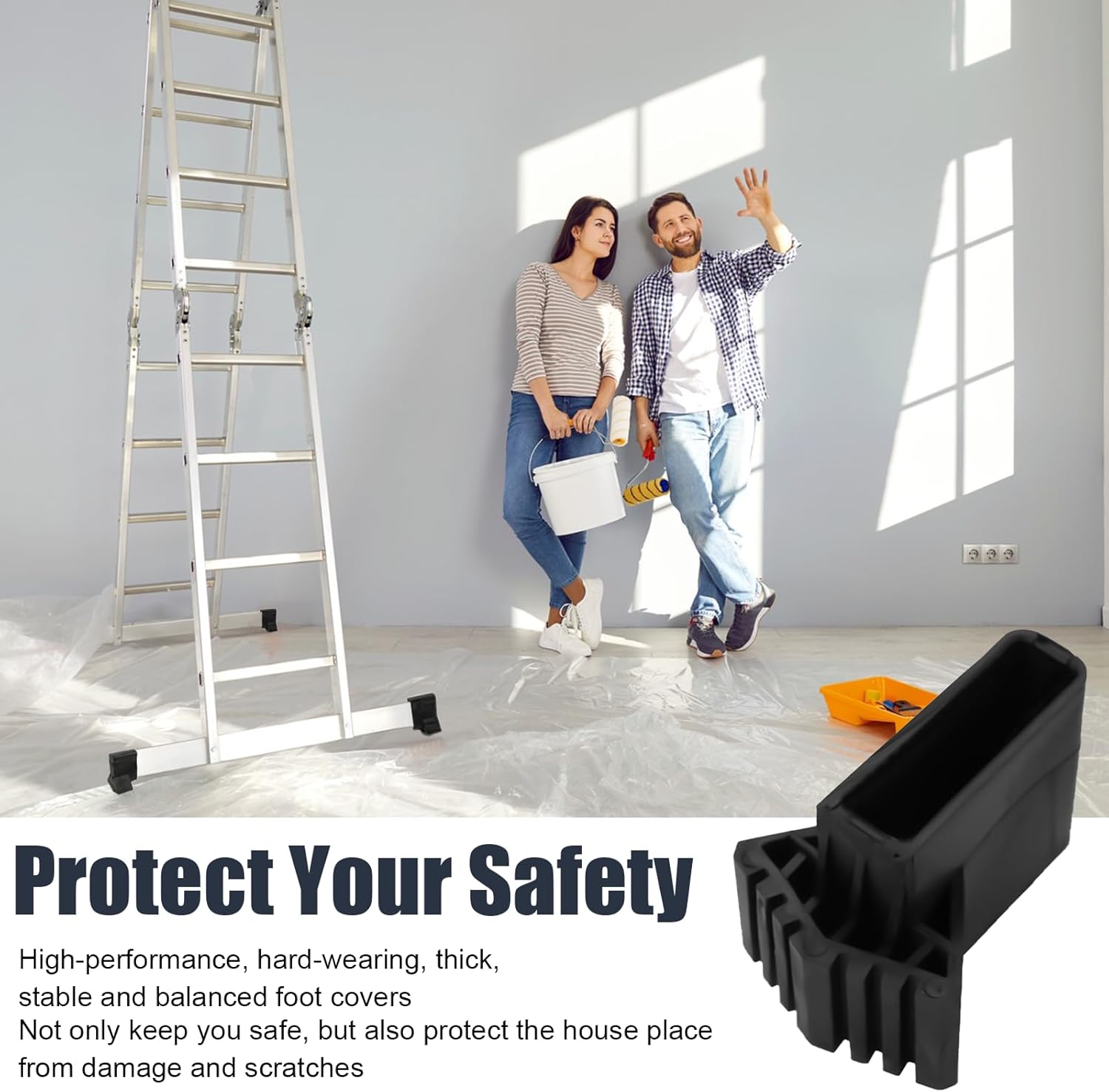 Lot de 4 pieds d'échelle en caoutchouc antidérapants pour échelles télescopiques, techniques et à chevrons (noir) - 6