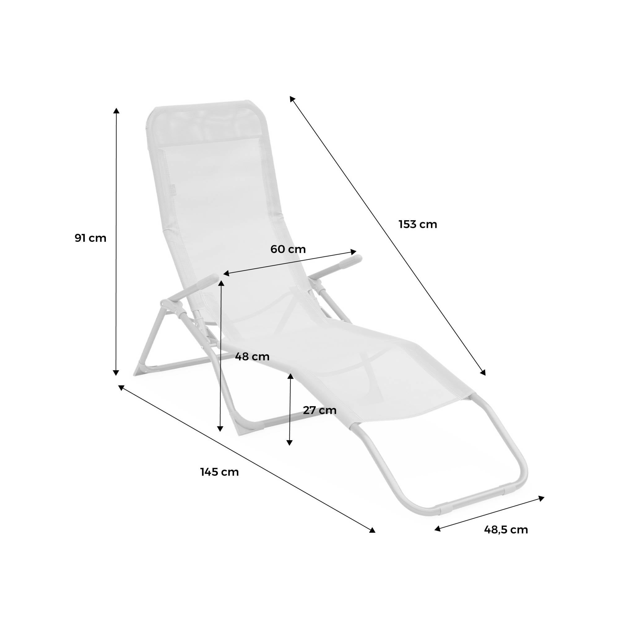 Tumbona plegable de textileno con 2 posiciones, set de 2 Gris pardo - 60x165x70 cm - 2
