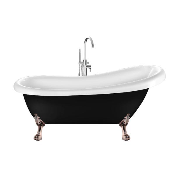Baignoire sur pieds rétro RICHMOND Noire 171 cm Pieds de Lion Cuivre rouge vieilli