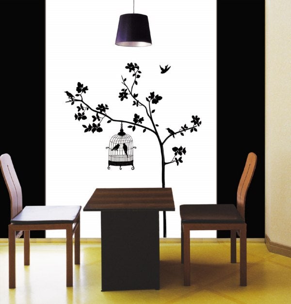 Stickers Muraux Fleurs De Cerisier Et Oiseaux - Autocollants Sakura Pour Chambre Fille Et Salon, 30x60cm