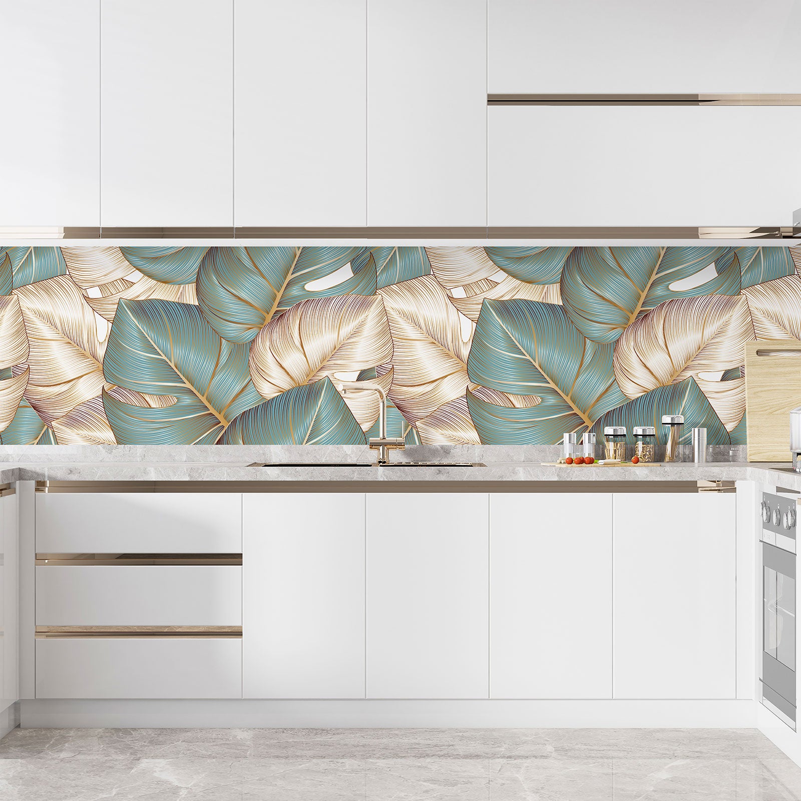 Crédence adhésive sticker décoratif pour cuisine - Fleurs tropicales - Adhésif + Protection MATE - 50x90 cm - 3